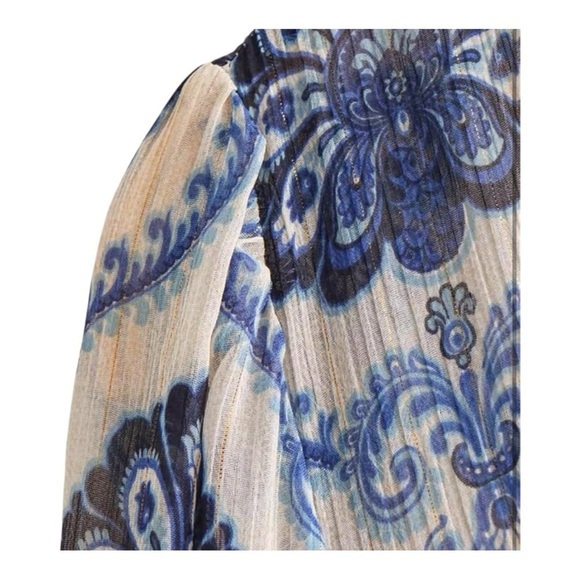 ZARA Blue Metallic Paisley Printed Dress Size: M - Picture 9 of 14